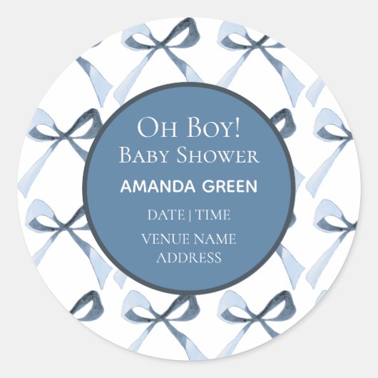 Oh Boy Blue Bows Coquette Baby shower Sticker (Voorkant)