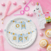 Oh Boy Blue Bunting Flags Baby shower Papieren Bordje (Feest)