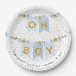 Oh Boy Blue Bunting Flags Baby shower Papieren Bordje
