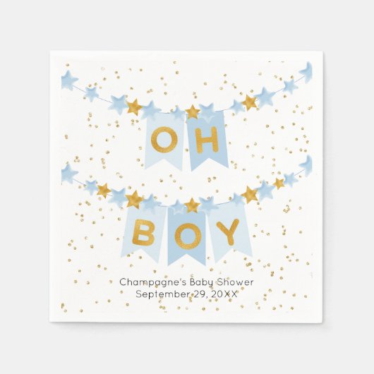 Oh Boy Blue Bunting Flags Baby shower Servet (Voorkant)