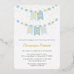 Oh Boy Blue Bunting Flags Foto Baby shower Folie I Uitnodiging