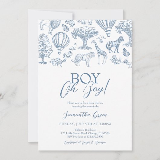 Oh Boy Blue Chinoiserie Safari Baby shower Kaart (Voorkant)