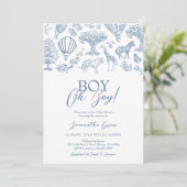 Oh Boy Blue Chinoiserie Safari Baby shower Kaart (Staand voorkant)