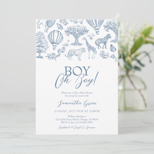 Oh Boy Blue Chinoiserie Safari Baby shower Kaart (Staand voorkant)