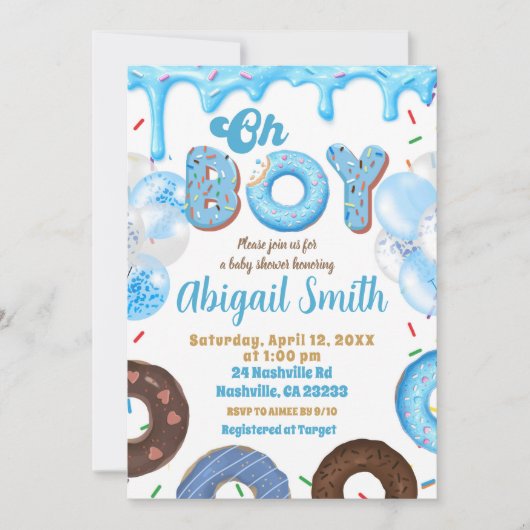 Oh Boy Blue Donut baby shower Invitation Kaart (Voorkant)