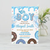 Oh Boy Blue Donut baby shower Invitation Kaart (Staand voorkant)