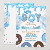 Oh Boy Blue Donut baby shower Invitation Kaart (Voorkant / Achterkant)