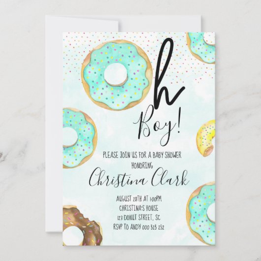 Oh Boy Blue Donut Theme Baby shower Kaart (Voorkant)