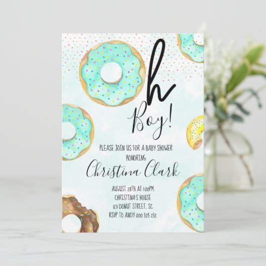 Oh Boy Blue Donut Theme Baby shower Kaart (Staand voorkant)