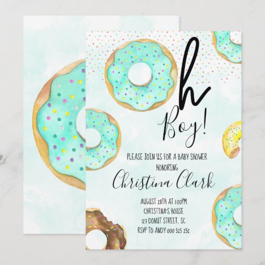 Oh Boy Blue Donut Theme Baby shower Kaart (Voorkant / Achterkant)