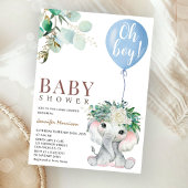 Oh Boy Blue Elephant Baby Shower  Kaart