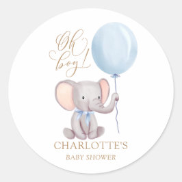 Oh Boy Blue Elephant Balloon Baby shower Sticker