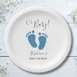 Oh Boy Blue Feet Baby shower Papieren Bordje<br><div class="desc">Dit schattige Boy's Baby shower Paper Bord is versierd met blauwe glitter babyvoetjes en de woorden,  Oh Boy! Gemakkelijk aan te passen.</div>