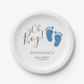 Oh Boy Blue Feet Baby shower Papieren Bordje (Voorkant)