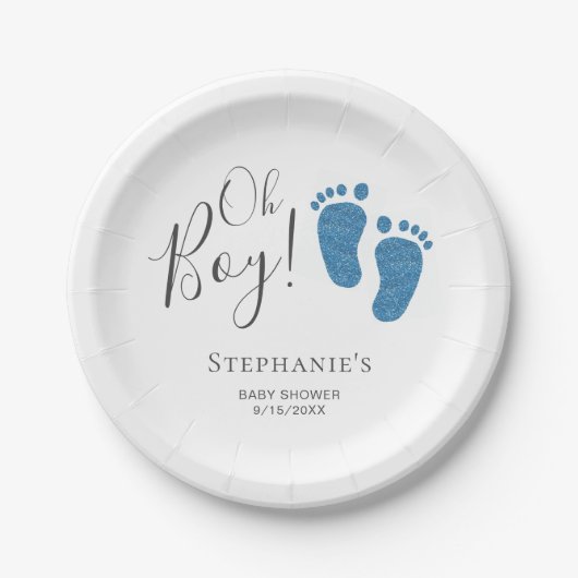 Oh Boy Blue Feet Baby shower Papieren Bordje (Voorkant)