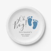 Oh Boy Blue Feet Baby shower Papieren Bordje (Voorkant)