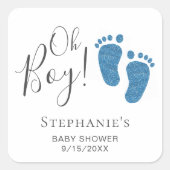 Oh Boy Blue Feet Baby shower Vierkante Sticker (Voorkant)
