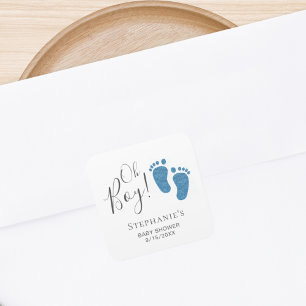 Oh Boy Blue Feet Baby shower Vierkante Sticker