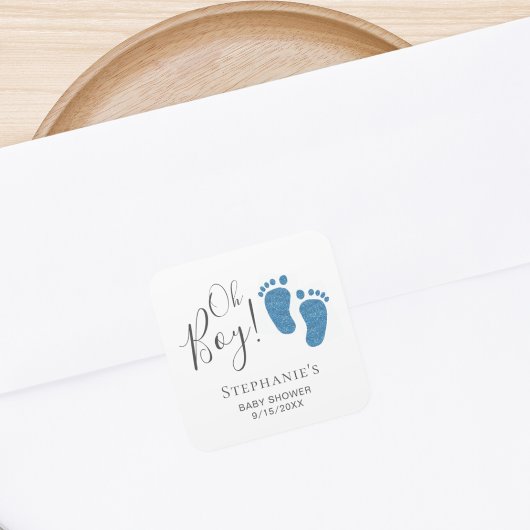 Oh Boy Blue Feet Baby shower Vierkante Sticker