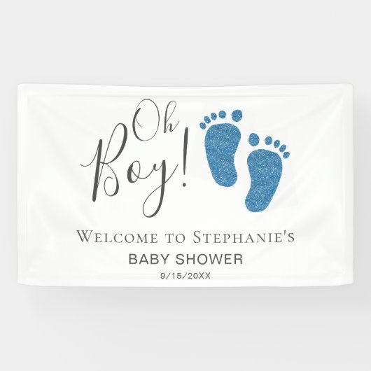 Oh Boy Blue Feet Baby shower Welkom Spandoek (Horizontaal)