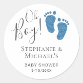 Oh Boy Blue Feet Koppels Baby shower Ronde Sticker (Voorkant)
