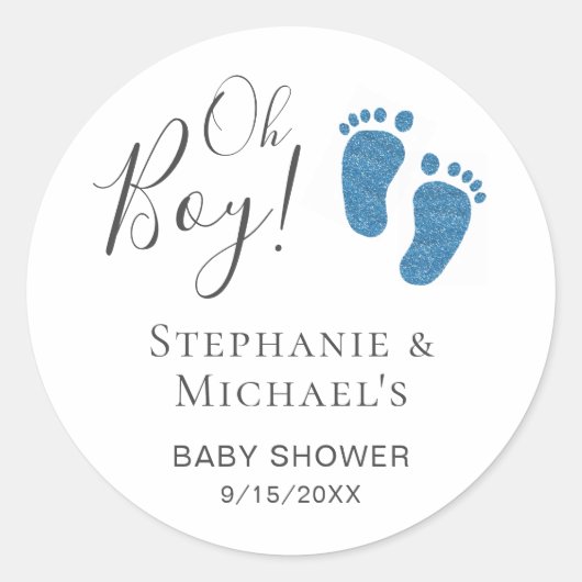 Oh Boy Blue Feet Koppels Baby shower Ronde Sticker (Voorkant)