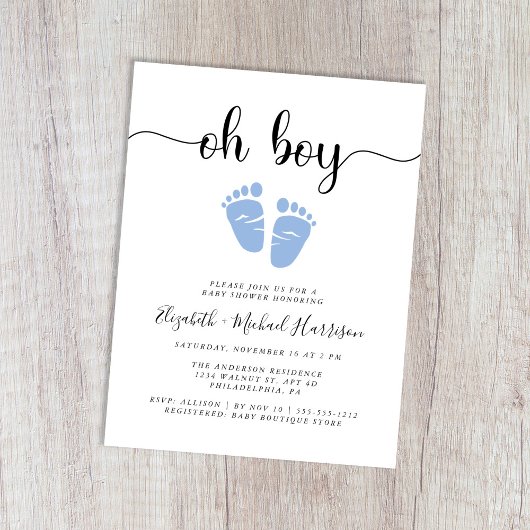 Oh Boy Blue Feet Koppels Baby shower Uitnodiging Briefkaart