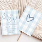 Oh Boy Blue Gingham Baby shower Kaart