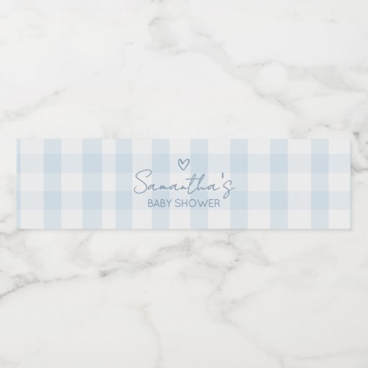 Oh Boy Blue Gingham Baby shower Waterfles Etiket (Enkel label)