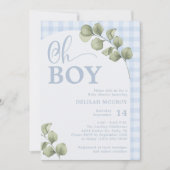 Oh Boy Blue Gingham en GreenGenery Baby shower Kaart (Voorkant)