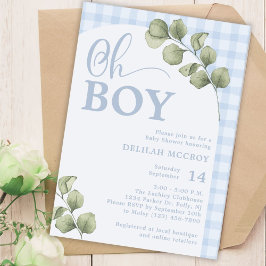 Oh Boy Blue Gingham en GreenGenery Baby shower Kaart