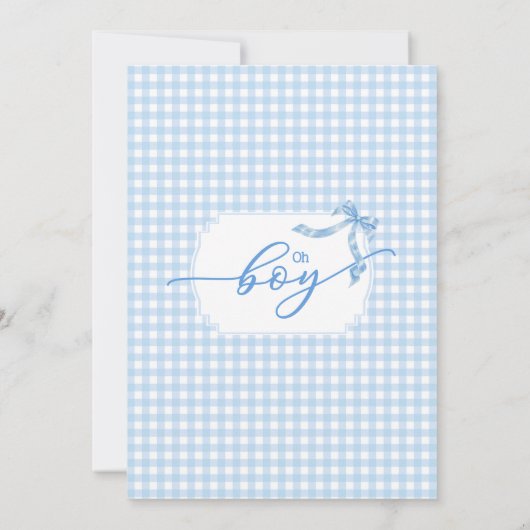 Oh Boy Blue Gingham Gestreepte Hydrangea Baby Show Kaart (Achterkant)