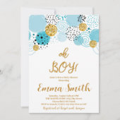Oh Boy Blue Glitter Baby shower Invitation Kaart (Voorkant)