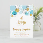 Oh Boy Blue Glitter Baby shower Invitation Kaart (Staand voorkant)