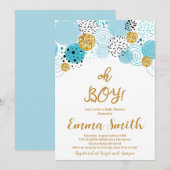 Oh Boy Blue Glitter Baby shower Invitation Kaart (Voorkant / Achterkant)