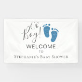 Oh Boy Blue Glitter Feet Baby shower Welkom Spandoek (Horizontaal)