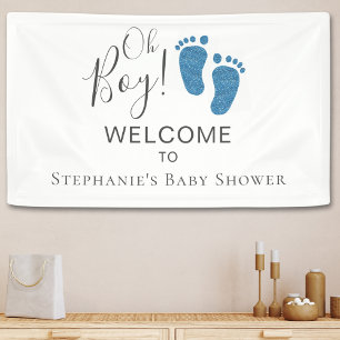 Oh Boy Blue Glitter Feet Baby shower Welkom Spandoek