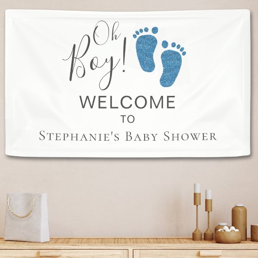 Oh Boy Blue Glitter Feet Baby shower Welkom Spandoek