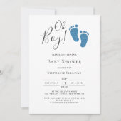 Oh Boy Blue Glitter Feet Boy's Baby shower Kaart (Voorkant)