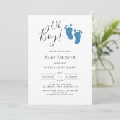 Oh Boy Blue Glitter Feet Boy's Baby shower Kaart (Staand voorkant)