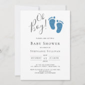 Oh Boy Blue Glitter Feet Boy's Baby shower Kaart (Voorkant)