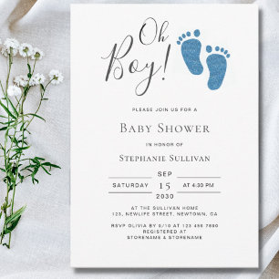 Oh Boy Blue Glitter Feet Boy's Baby shower Kaart