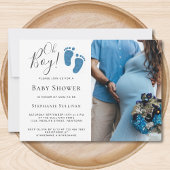 Oh Boy Blue Glitter Feet Photo Baby shower Kaart