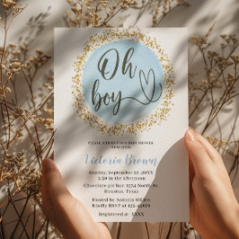 Oh Boy Blue Gold Confetti Baby shower Kaart