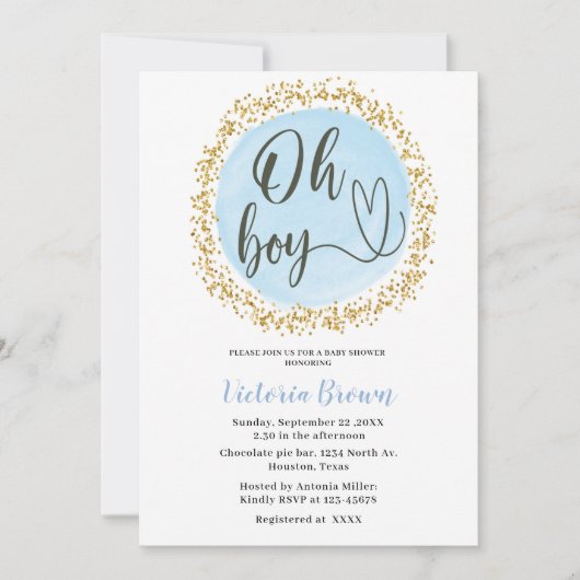 Oh Boy Blue Gold Confetti Baby shower Kaart (Voorkant)