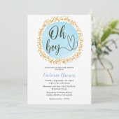Oh Boy Blue Gold Confetti Baby shower Kaart (Staand voorkant)