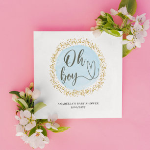 Oh Boy Blue Gold Confetti Baby shower Servet