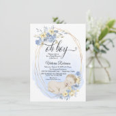 Oh Boy Blue Gold Waterverf Boy Baby shower Kaart (Staand voorkant)