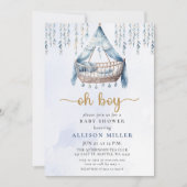 Oh Boy Blue Gold Wieg Boho Boy Baby shower Kaart (Voorkant)