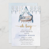 Oh Boy Blue Gold Wieg Boho Boy Baby shower Kaart (Voorkant / Achterkant)